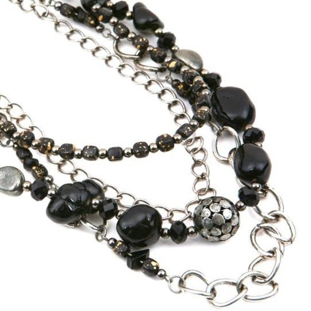 Silver and Black Necklace Earring Set